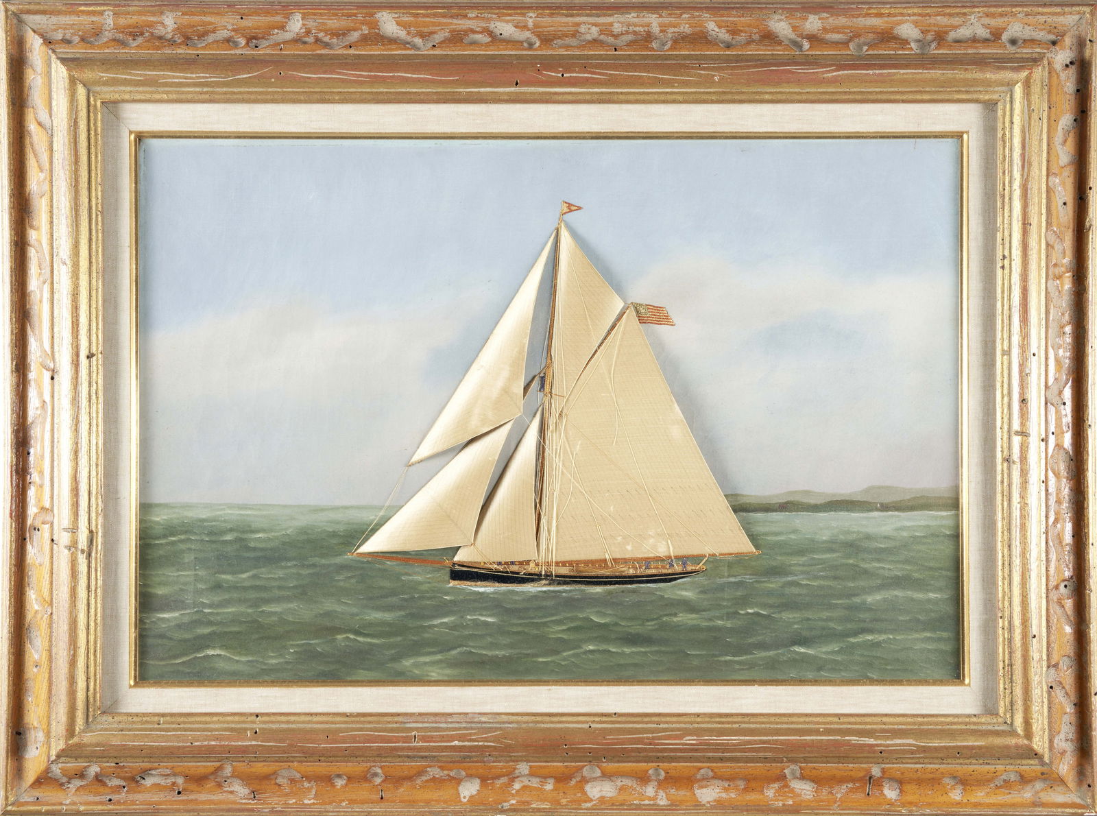 Needlework Shipping Diorama of Schooner, attributed to Thomas H. Willis (1850-1925), New York, l... (1 of 1)