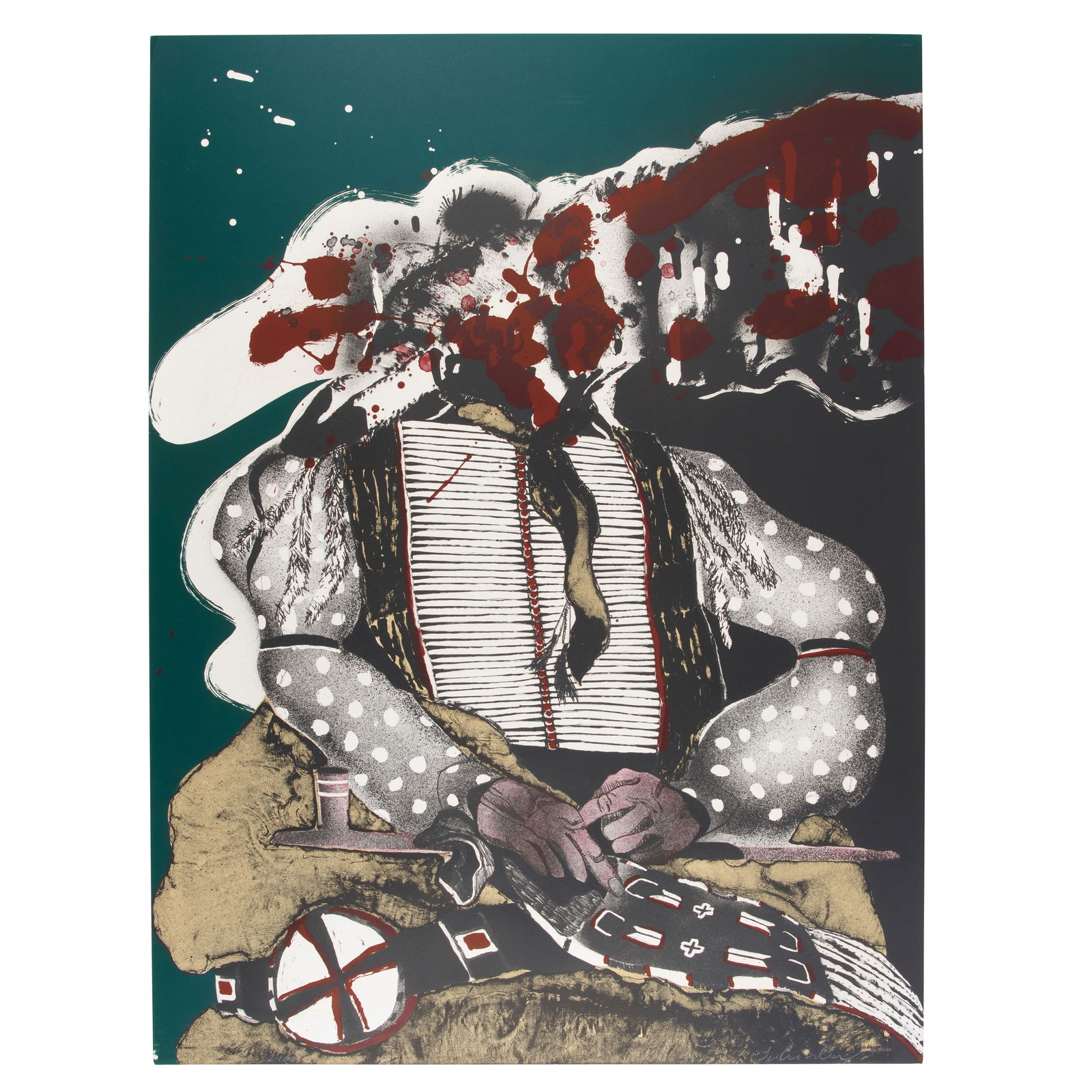 A Fritz Scholder lithograph, 'Portrait of a Massacred Indian #3,' 1973 (1 of 3)