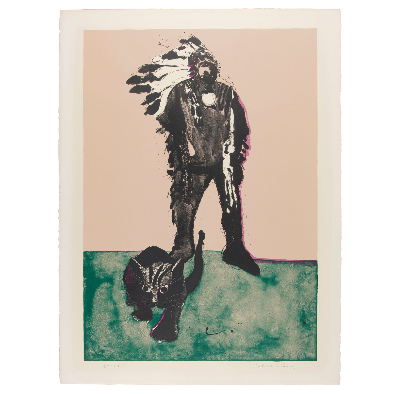 A Fritz Scholder lithograph, 'Indian with Cat,' 1973 (1 of 12)