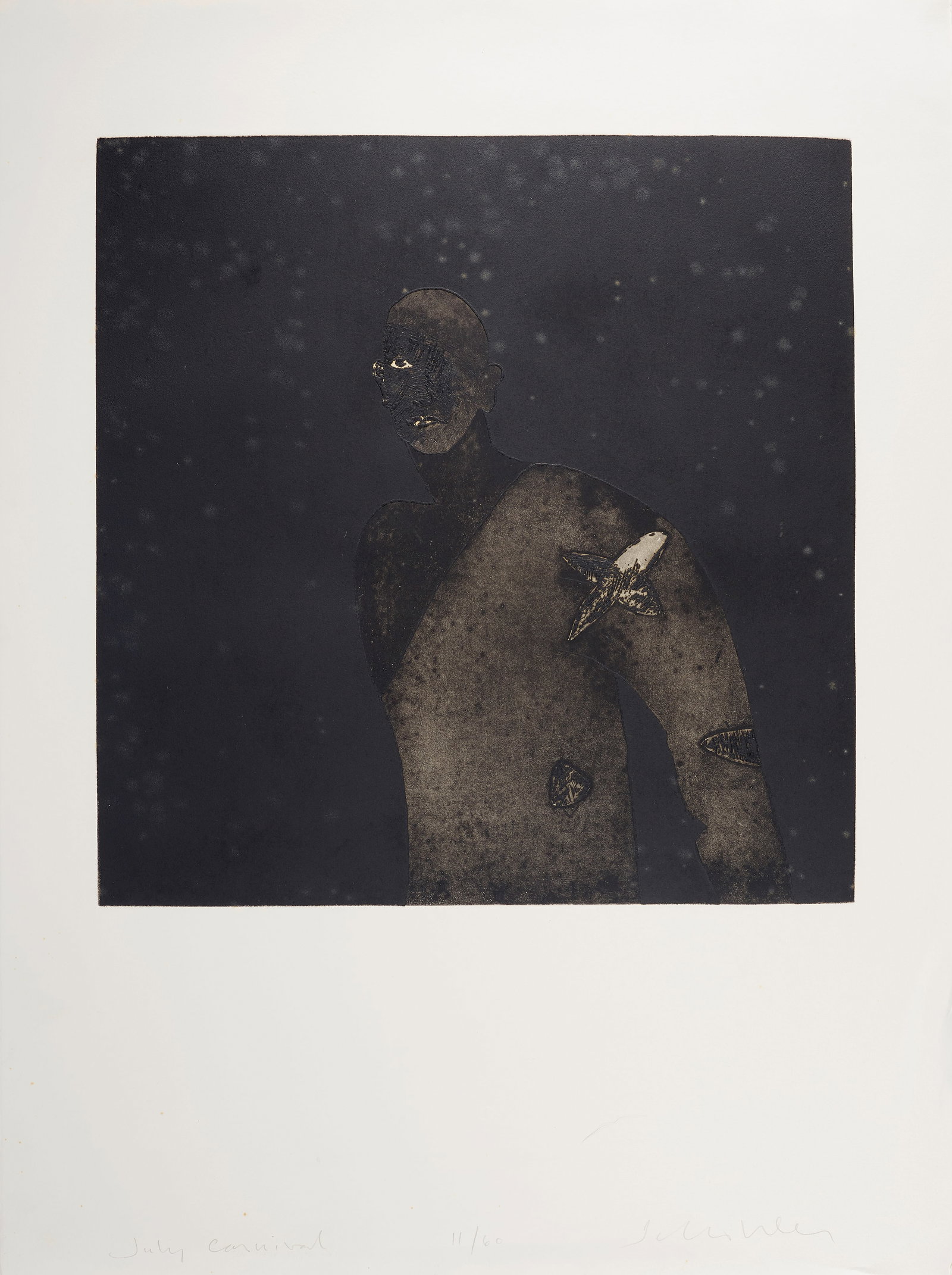 A Fritz Scholder lithograph, 'July Carnival,' 1988: Fritz Scholder Luiseño, (1937-2005), 'July Carnival,' from the Possession Series, 1988, lithograph on paper, edition 11 of 60, titled, numbered, signed and blind stamped along the lower edge, unf