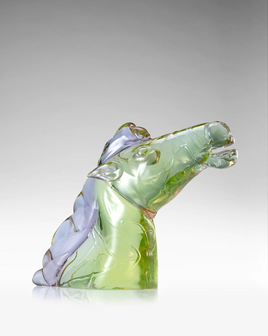 ERMANNO NASON (1928-2013) Cavallo1965-72for Vetreria Gino Cenedese, solid uranium glassheight 13...: ERMANNO NASON (1928-2013) Cavallo 1965-72 for Vetreria Gino Cenedese, solid uranium glass height 13 1/4in (33.5cm); width 17 3/4in (45cm); depth 6in (15cm) Footnotes: Literature Sergio Gnesin, 'I Vetr