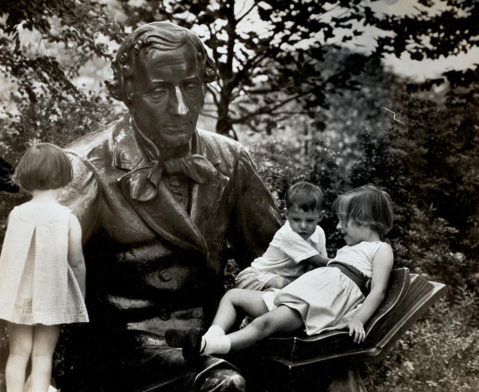 Esther Bubley (1921-1998); Untitled (Children at Hans Christian Andersen Statue, Central Park, N...: Esther Bubley (1921-1998) Untitled (Children at Hans Christian Andersen Statue, Central Park, NYC), c. 1950s Gelatin silver print, printed later; the photographer's credit stamp on the verso. 9 x 11 i