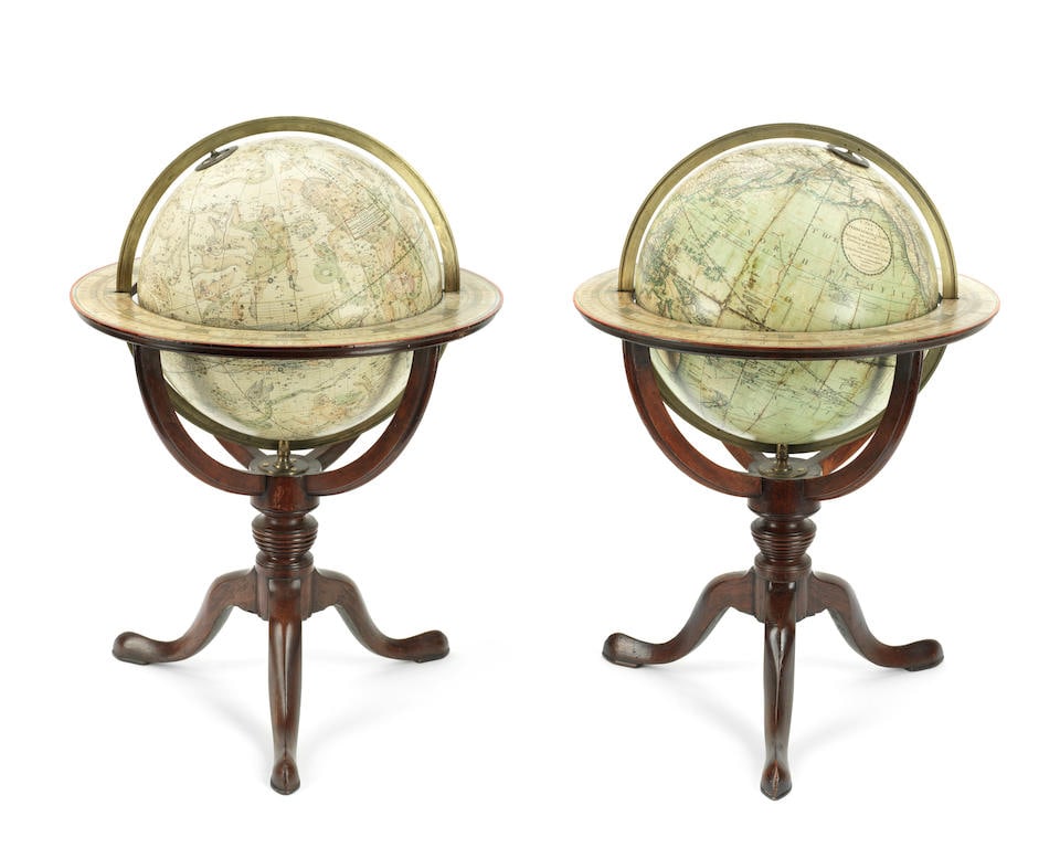 A pair of J & W Cary 12-inch globes on stands, English, published 1816, (2) (1 of 3)