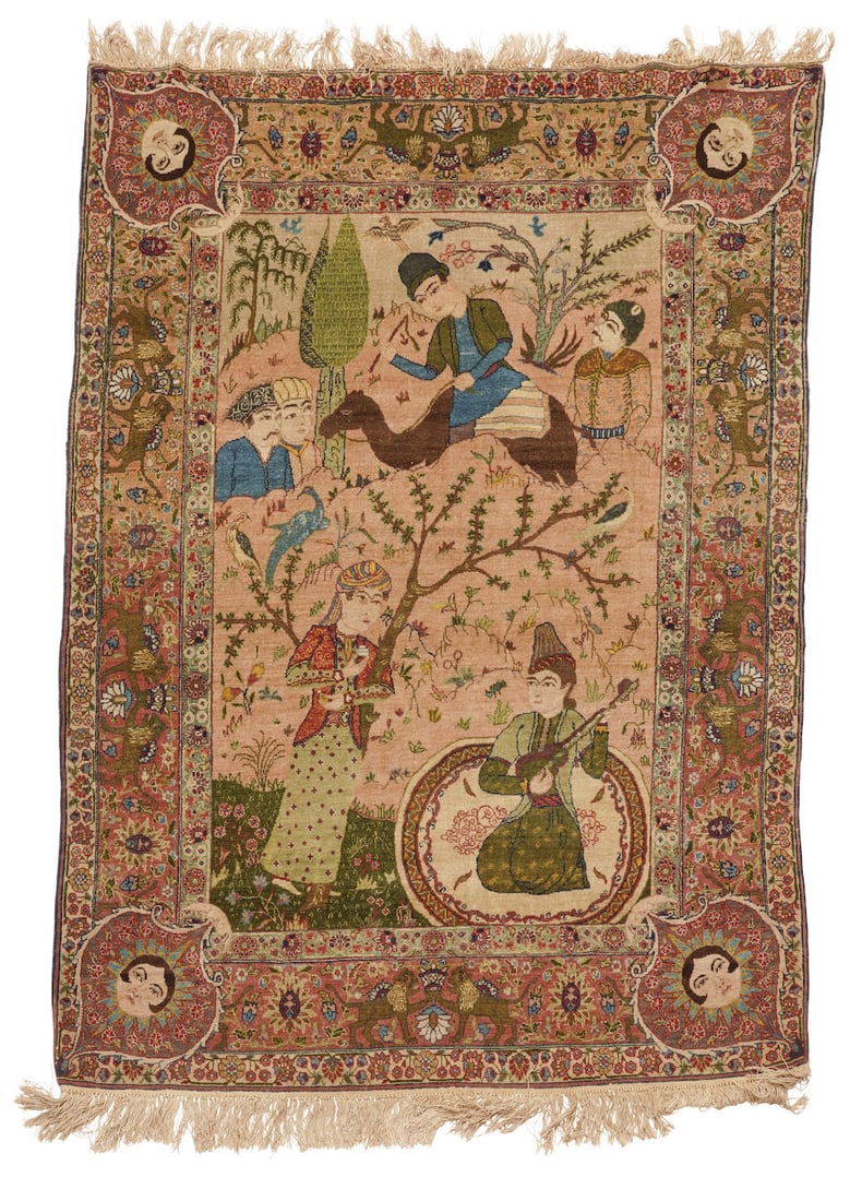Fine Pictorial Tabriz Iran 4 ft. 6 in. x 6 ft.: Fine Pictorial Tabriz Iran c. 1900 4 ft. 6 in. x 6 ft. For further information on this lot please visit Bonhams.com For further information about this lot please