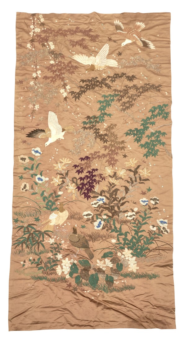 Japanese Embroidery with Birds Japan 40 in. x 84 in. (1 of 3)