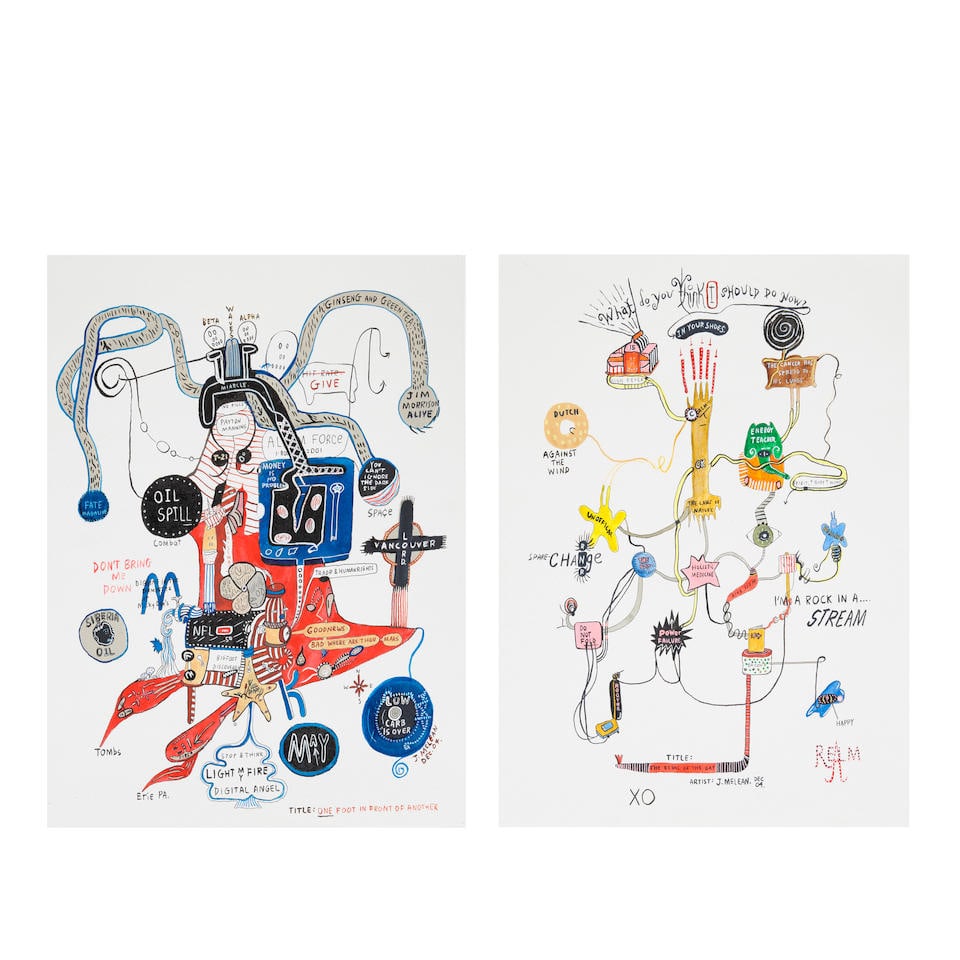 JASON MCLEAN (B. 1971) Group of two works on paper, 2004: JASON MCLEAN (B. 1971) Group of two works on paper, 2004 One Foot in Front of Another, 2004 signed, titled and dated 'J. MCLEAN DEC.04. TITLE: ONE FOOT IN FRONT OF ANOTHER' (lower right) gouache and i