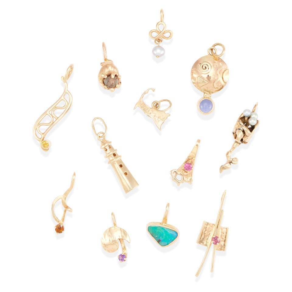 A GROUP OF 14K GOLD AND GEM-SET PENDANTS (1 of 2)