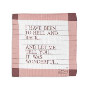 After Louise Bourgeois (French/American, 1911-2010) Untitled (I Have Been To Hell and Back) Embr...: After Louise Bourgeois (French/American, 1911-2010) Untitled (I Have Been To Hell and Back) Embroidered thread in pink, 2007, on cotton handkerchief, with printed initials and numbered 37/1000 in blac