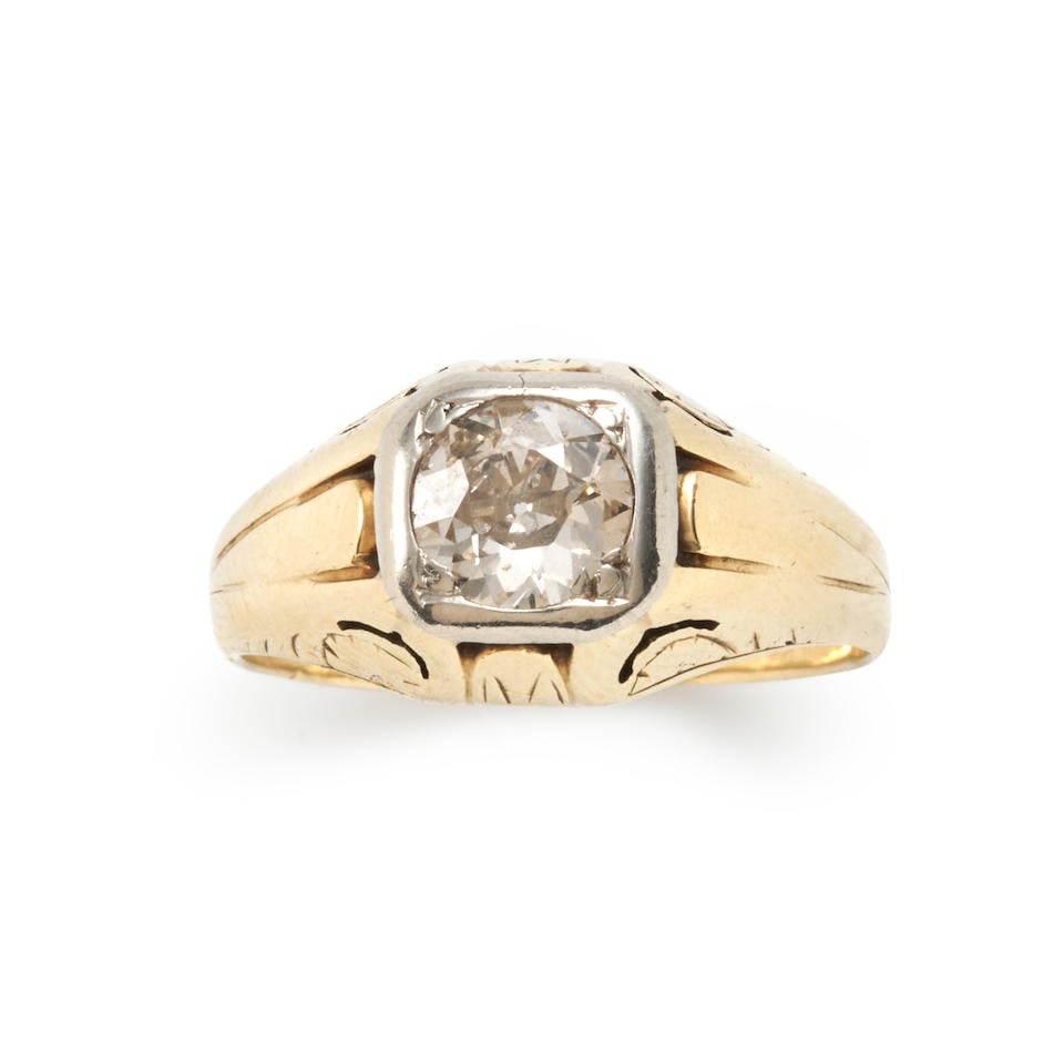AN ART DECO 14K GOLD AND DIAMOND RING (1 of 2)