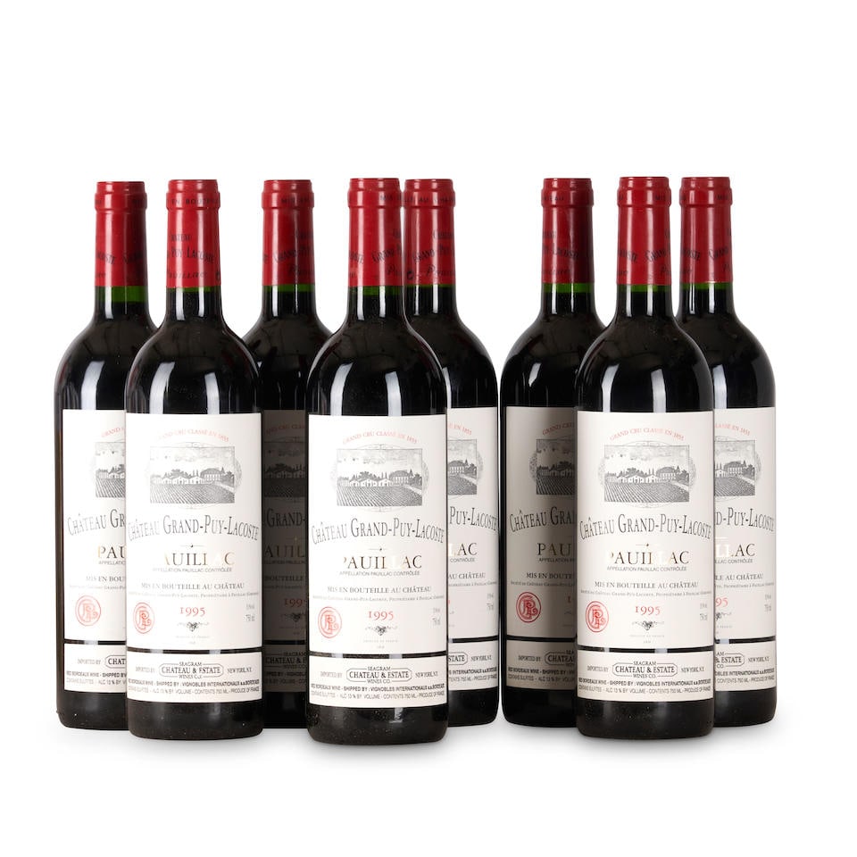 Chateau Grand Puy Lacoste 1995 (8 bottles): Chateau Grand Puy Lacoste 1995 Pauillac, 5eme Cru Classe u: into neck 8 bottles Footnotes: Bordeaux, France This lot is subject to the following lot symbols: • • Zero rated for tax, no tax