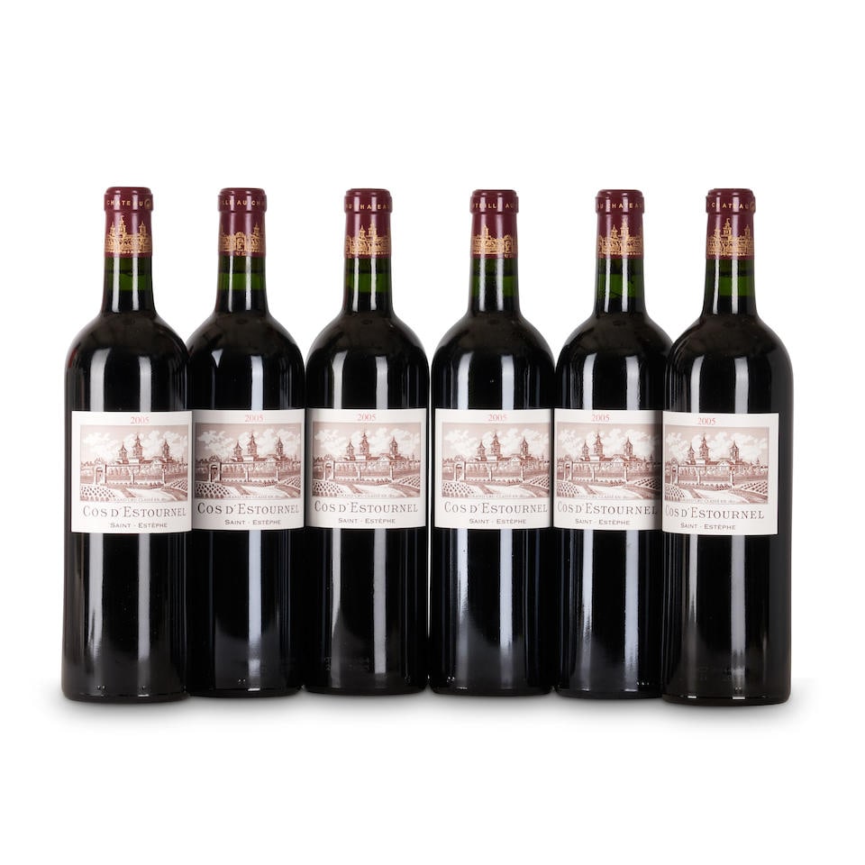 Chateau Cos d'Estournel 2005 (6 bottles): Chateau Cos d'Estournel 2005 St. Estephe, 2eme Cru Classe 6 bottles Footnotes: Bordeaux, France This lot is subject to the following lot symbols: • • Zero rated for tax, no tax will be add