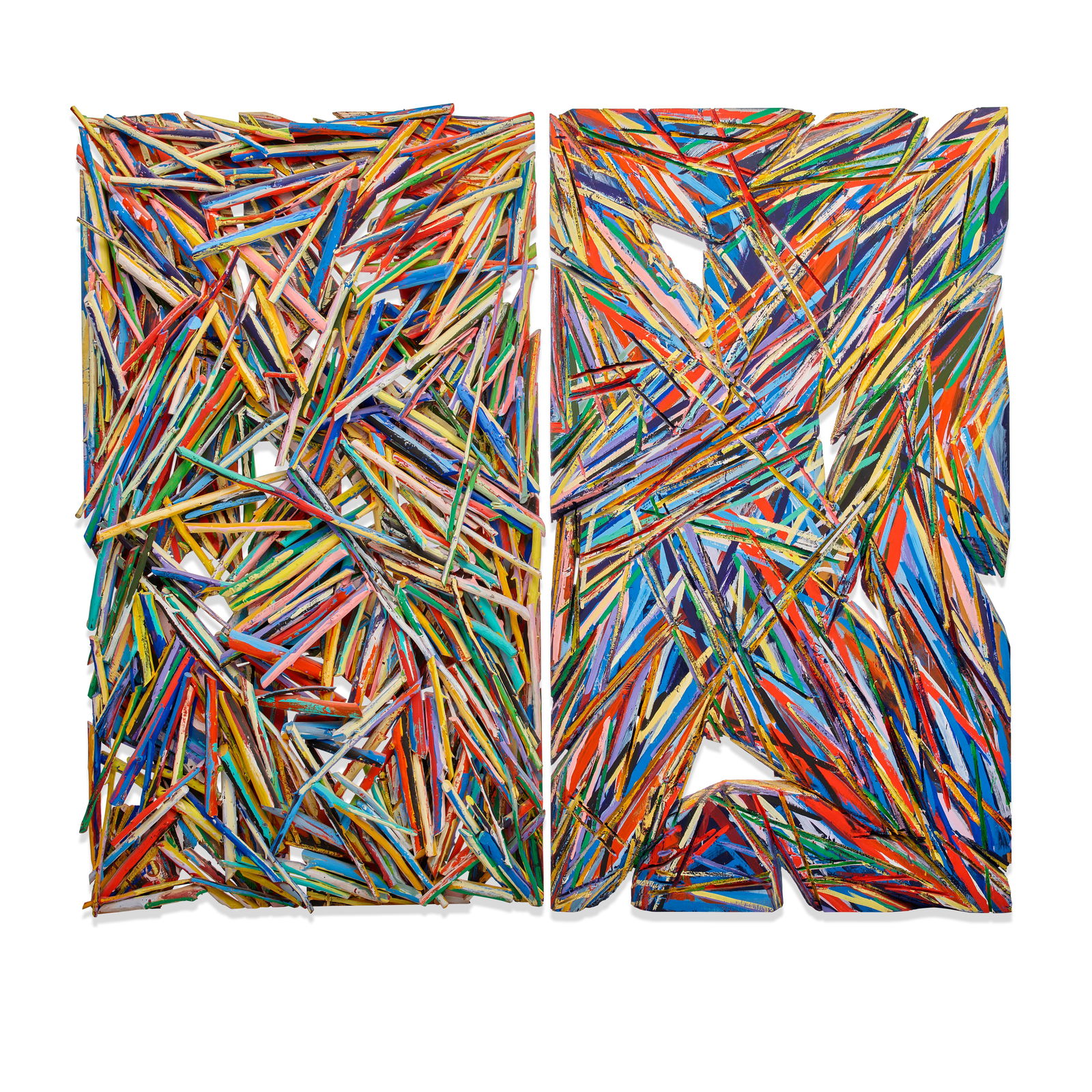 CHARLES ARNOLDI (B. 1946) Evidence of Shadows, 1983: CHARLES ARNOLDI (B. 1946) Evidence of Shadows, 1983 signed and dated 'ARNOLDI 1983' (on the reverse of the left panel) acrylic on plywood and sticks, in two parts left panel: 86 x 47 x 8 3/8 in. (218.