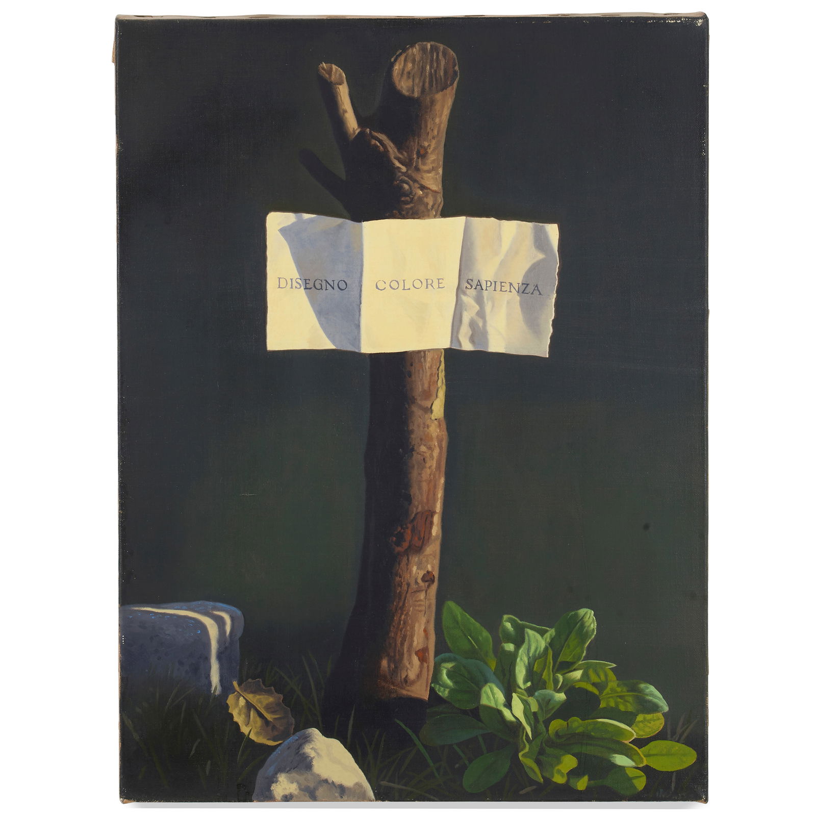 DAVID LIGARE (B. 1945) Criteria (Disegno, Colore, Sapienza), 1993: DAVID LIGARE (B. 1945) Criteria (Disegno, Colore, Sapienza), 1993 signed and dated 'D. Ligare 1993' (on the reverse) oil on canvas 16 x 12 in. 40.6 x 30.5 cm. Footnotes: Provenance Priv