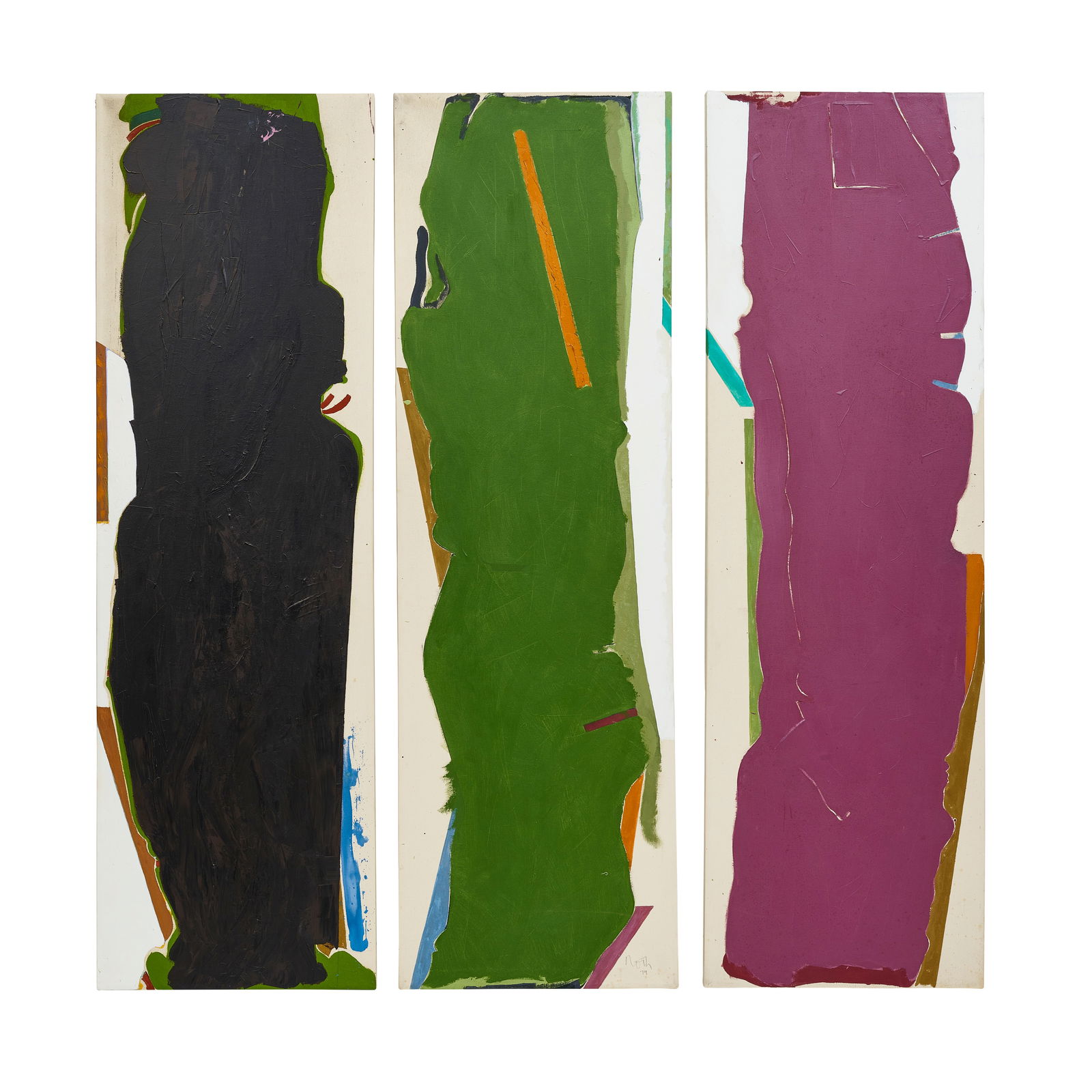 JACK ROTH (1927-2004) Troika, 1979: JACK ROTH (1927-2004) Troika, 1979 signed and dated 'Roth 79' (lower right, center panel); signed again, titled and dated again 'TROIKA Roth 79' (on the reverse of each panel) acrylic on canvas, in th