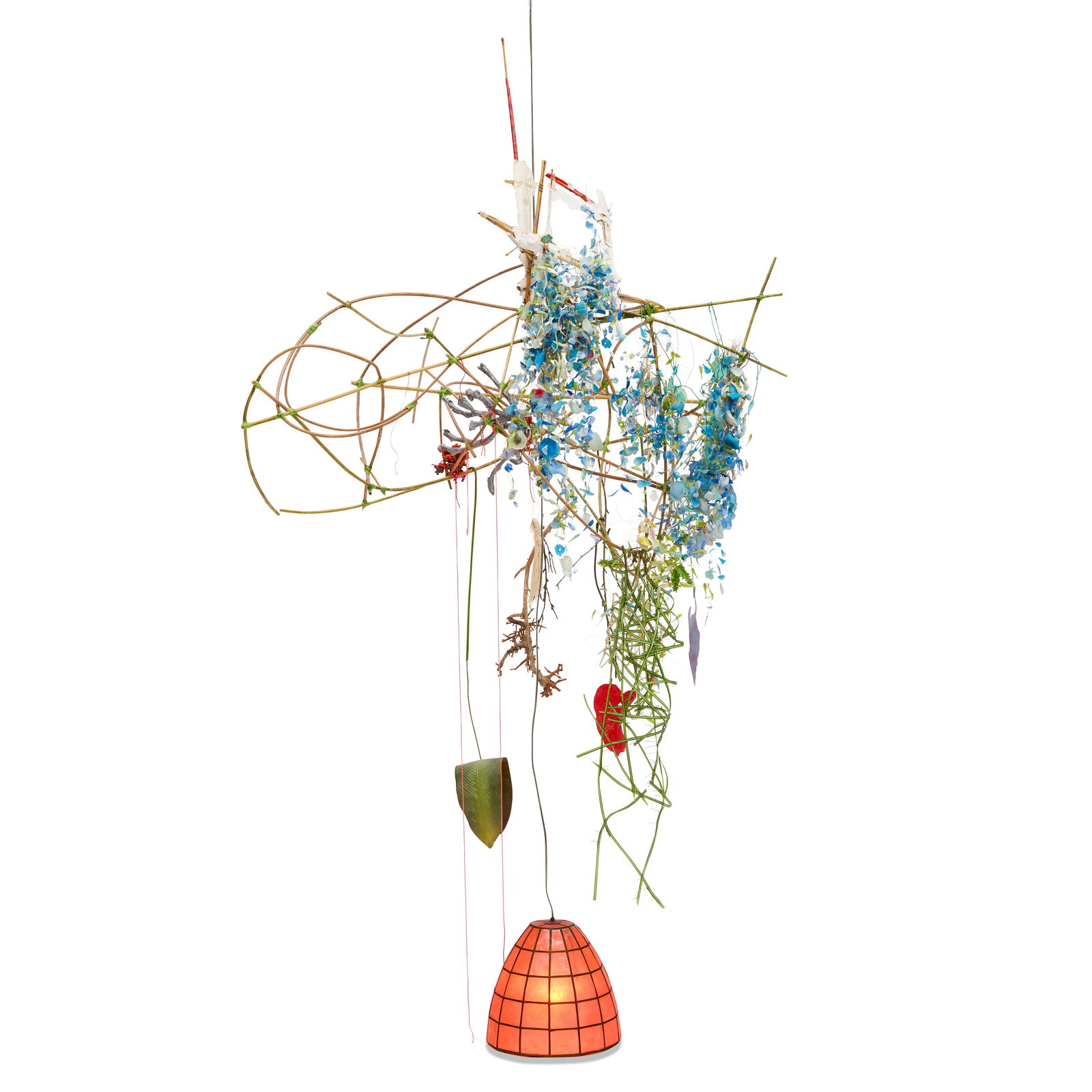 ELLIOTT HUNDLEY (B. 1975) Incandescent Tangle II, circa 2007: ELLIOTT HUNDLEY (B. 1975) Incandescent Tangle II, circa 2007 wood, tape, metal, plastic, ceramic, string and found objects with lamp and wire 89 x 49 x 27 in. 226.1 x 124.5 x 68.6 cm. Footnotes: