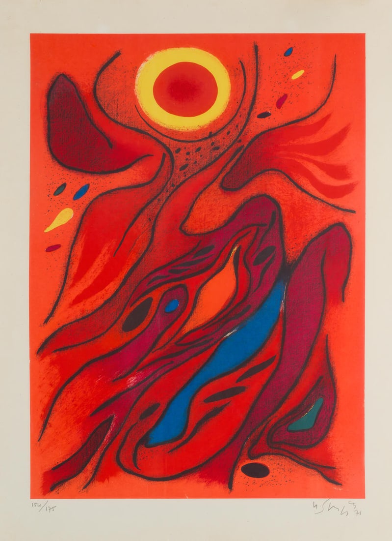 GUSTAVE SINGIER (1909-1984) Cyclade nocturne, 1971 Lithographie en couleurs. Signée et num&...: GUSTAVE SINGIER (1909-1984) Cyclade nocturne, 1971 Lithographie en couleurs. Signée et numérotée 154/175 Lithografie in kleur. Getekend en genummerd 154/175 Colour lithograph. Signed an