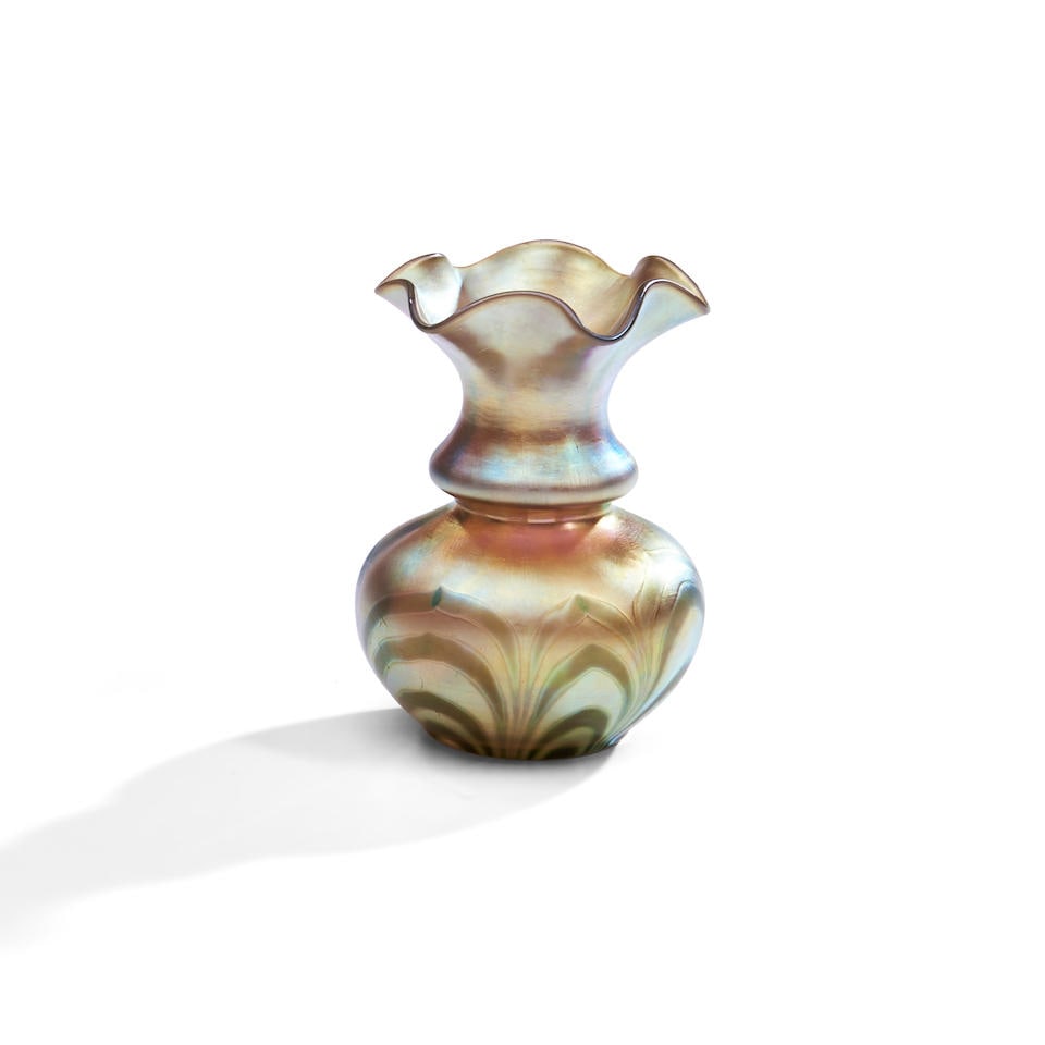 Steuben Gold Aurene Glass Vase, Corning, New York, early 20th century, pulled-feather decoration... (1 of 2)