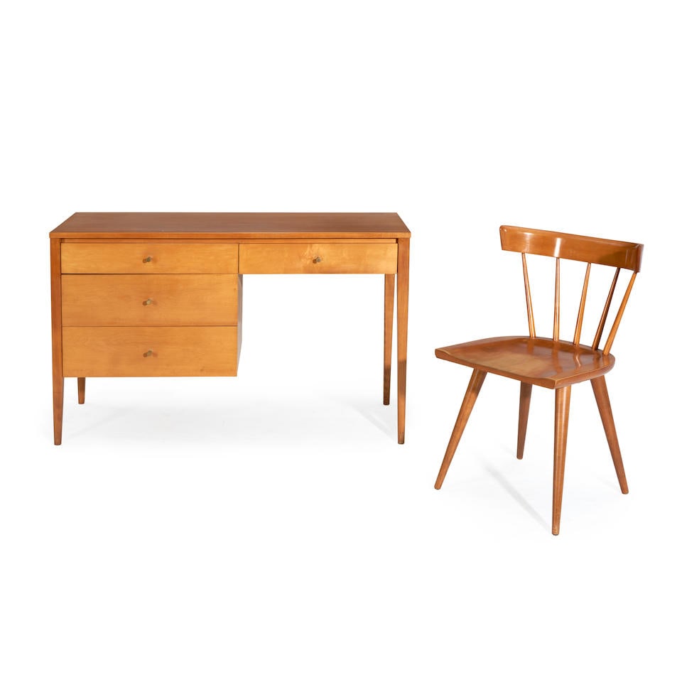 Paul McCobb (1917-1969) for Winchendon Furniture 'Planner Group' Desk and Chair, Winchendon, Mas...: Paul McCobb (1917-1969) for Winchendon Furniture 'Planner Group' Desk and Chair, Winchendon, Massachusetts, c. 1960, maple and maple-veneer, both with foil labels 'Planner Group designed by Paul McCob