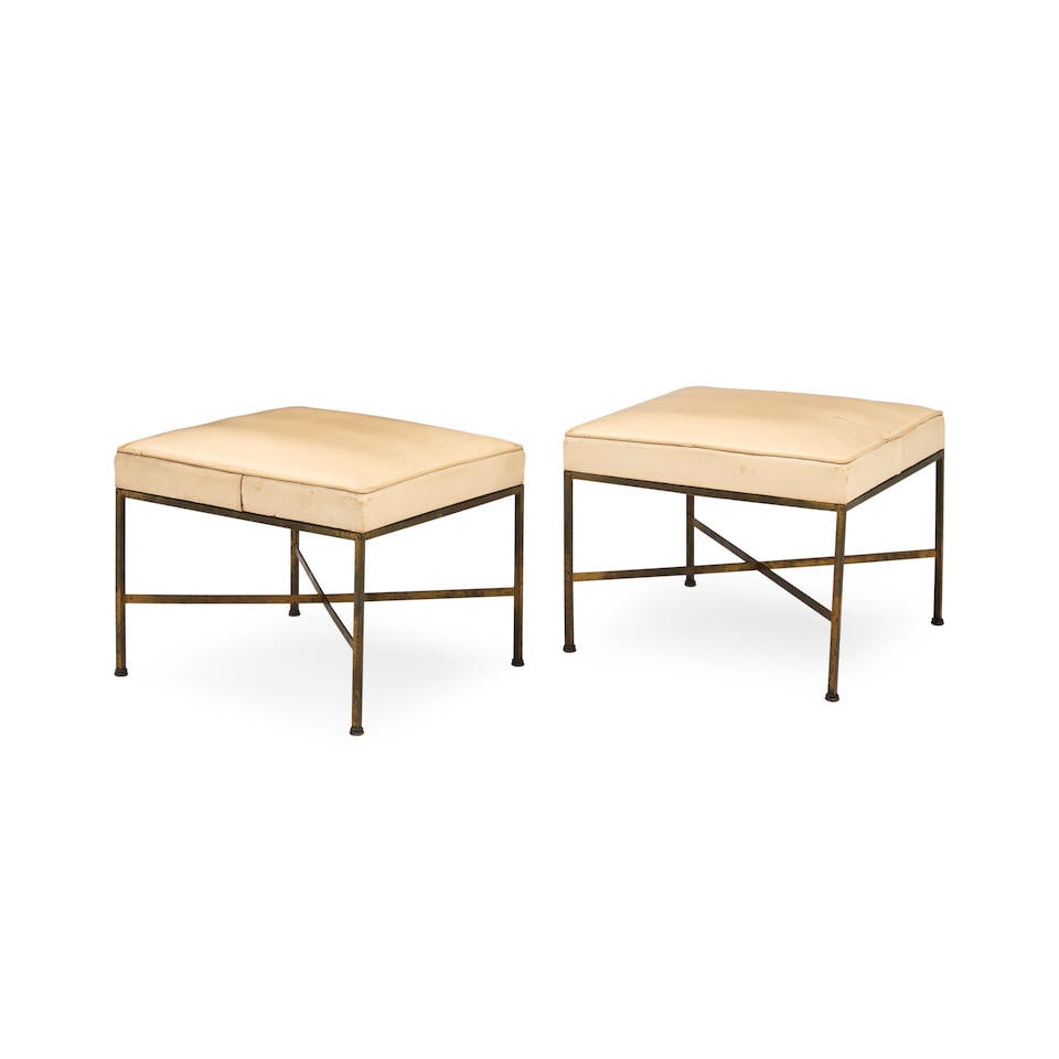 Pair of Paul McCobb (1917-1969) Brass and Vinyl Stools, United States, c. 1955, unmarked, ht. 15... (1 of 1)