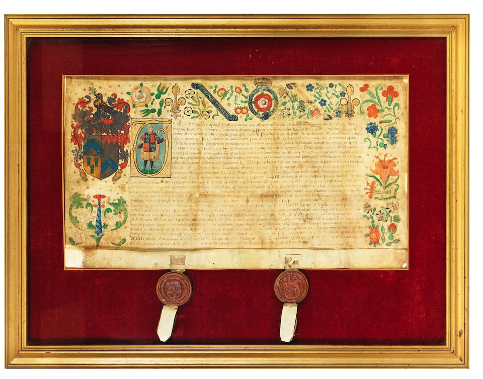 ELIZABETH I - HERALDRY Illuminated Grant of Arms to John Westby of Westby in the County of York ... (1 of 4)