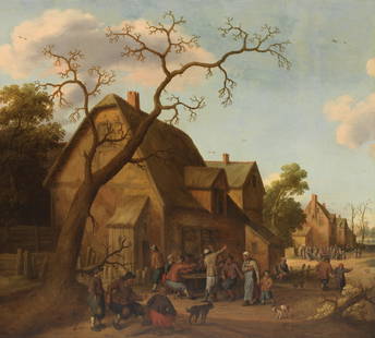 Joost Cornelisz. Droochsloot (Utrecht 1586-1666) Figures merrymaking outside a tavern: Joost Cornelisz. Droochsloot (Utrecht 1586-1666) Figures merrymaking outside a tavern signed and dated 'JC.Droochsloot/ .1640' (J and C in ligature, on building, lower centre) oil on canvas 108.5 x 12