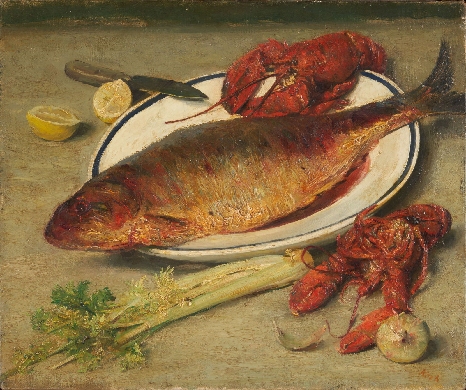 John Koch (American, 1909-1978) Untitled (Still Life with Fish and Lobster) 20 x 24 in. 25 3/4 x... (1 of 1)