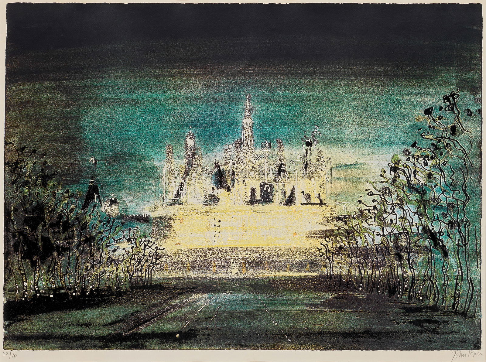 John Piper C.H. (British, 1903-1992) Chambord Screenprint in colours, 1971, on Vélin Arches...: John Piper C.H. (British, 1903-1992) Chambord (Levinson 202) Screenprint in colours, 1971, on Vélin Arches paper, signed and numbered 22/70 in pencil (there were also ten artist's proofs), printe