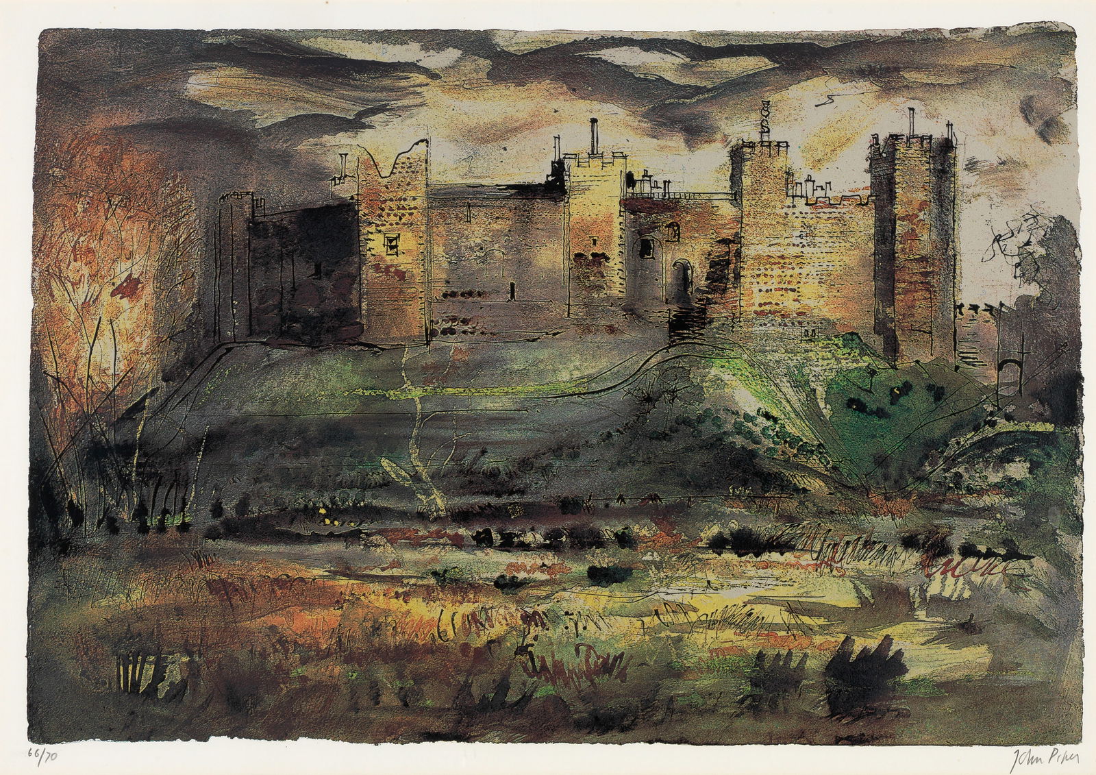 John Piper C.H. (British, 1903-1992) Framlingham Castle Screenprint in colours, 1971, on J. Gre...: John Piper C.H. (British, 1903-1992) Framlingham Castle (Levinson 204) Screenprint in colours, 1971, on J. Green mould-made paper, signed and numbered 66/70 in pencil (there were also ten artist's pro
