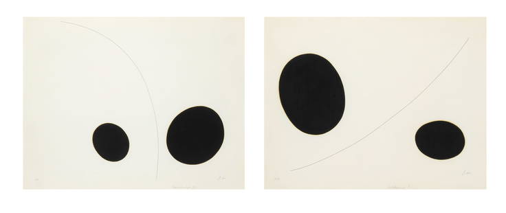 Richard Lin (British, 1933-2011) Relationships I and II Two screenprints, 1965, on wove paper, e...: Richard Lin (British, 1933-2011)Relationships I and II Two screenprints, 1965, on wove paper, each signed, titled and respectively numbered 25/70 and 27/70 in pencil, the full sheets, framedSheet 441