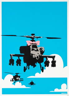 Banksy (British, born 1974) Happy Chopper Screenprint in colours, 2003, on wove paper, numbered ...: Banksy (British, born 1974) Happy Chopper Screenprint in colours, 2003, on wove paper, numbered 182/750 in pencil, published by Pictures on Walls, London, the full sheet, framed Image 671 x 472mm (26