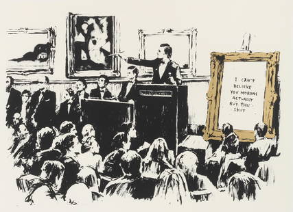 Banksy (British, born 1974) Morons (LA Edition) Screenprint in colours, 2006, on Arches wove pap...: Banksy (British, born 1974) Morons (LA Edition) Screenprint in colours, 2006, on Arches wove paper, numbered 113/500 in pencil (the total edition was 500, however only approximately 100 unsigned print