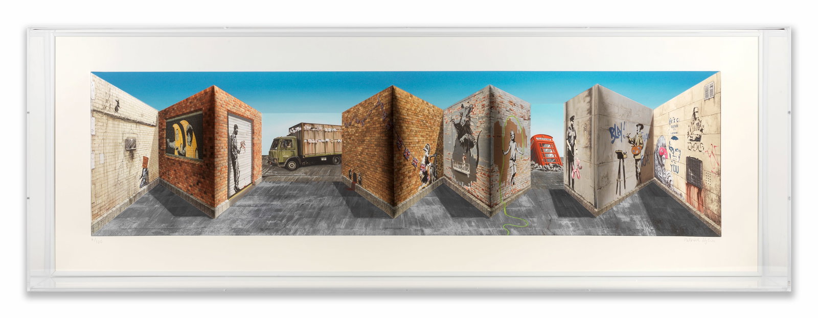 Patrick Hughes (British, born 1939) Banksi Hand-painted 3D multiple with archival inkjet in colo...: Patrick Hughes (British, born 1939) Banksi Hand-painted 3D multiple with archival inkjet in colours, 2021, on wove paper, signed and numbered 6/100 in pencil, published by Reverspective Limited, Londo