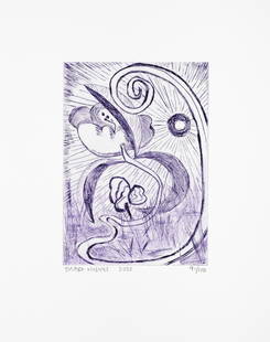 Shara Hughes (American, born 1981) Night Opening Etching and drypoint in purple, 2022, on BFK Ri...: Shara Hughes (American, born 1981) Night Opening Etching and drypoint in purple, 2022, on BFK Rives wove paper, signed, dated and numbered 91/100 in pencil, published by Texte Zur Kunst, Berlin, the f