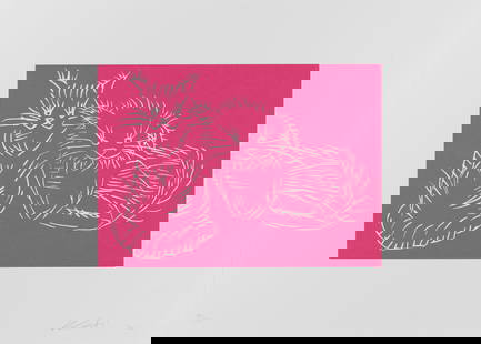 Ai Weiwei (Chinese, born 1957) Cats (Pink) Screenprint in pink, 2022, on Somerset Velvet wove pa...: Ai Weiwei (Chinese, born 1957) Cats (Pink) Screenprint in pink, 2022, on Somerset Velvet wove paper, signed, dated and numbered 43/300 in pencil, published by Kettle's Yard, Cambridge, with full margi