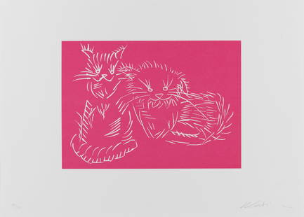 Ai Weiwei (Chinese, born 1957) Cats (Pink) Screenprint in pink, 2022, on Somerset Velvet wove pa...: Ai Weiwei (Chinese, born 1957) Cats (Pink) Screenprint in pink, 2022, on Somerset Velvet wove paper, signed, dated and numbered 43/300 in pencil, published by Kettle's Yard, Cambridge, with full margi