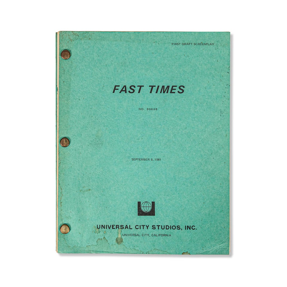William Finley Fast Times at Ridgemont High (Working Title: 'Fast Times') Personal Script. (1 of 2)