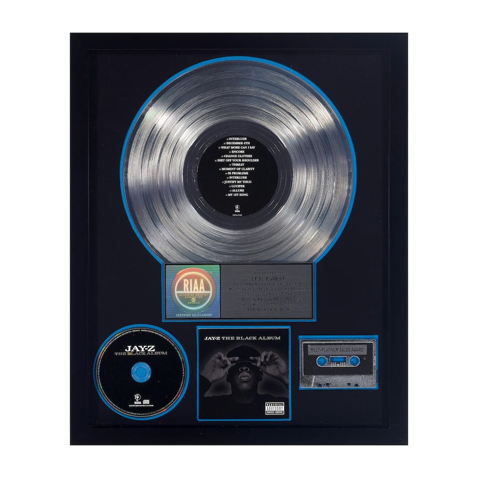 RIAA Multi-Platinum Sales Award Presented to Leslie West for the Jay-Z Album The Black Album. (1 of 1)