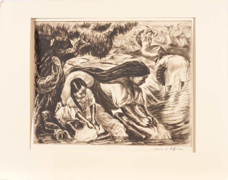 Irwin D. Hoffman (American, 1901-1989); Four Etchings of Mexican Subjects;: Irwin D. Hoffman (American, 1901-1989) Four Etchings of Mexican Subjects, Each signed in pencil and published by Associated American Artists, New York, and with original label; matted, unframed. For f