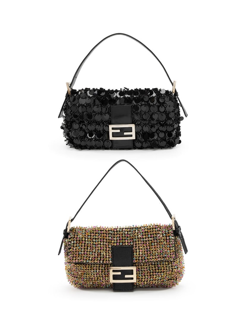 FENDI: SET OF BLACK SEQUIN BAGUETTE BAG, MULTI COLOUR BEADED BAGUETTE BAG (includes info origina... (1 of 1)