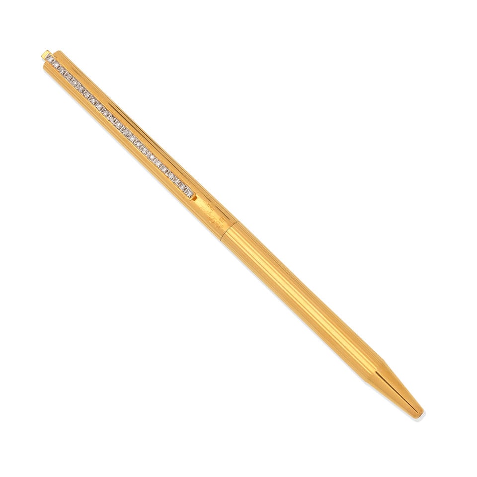 S.T Dupont: a Gold-plated and Diamond Set Ballpoint Pen  c.1990 (includes authenticity card, boo... (1 of 1)