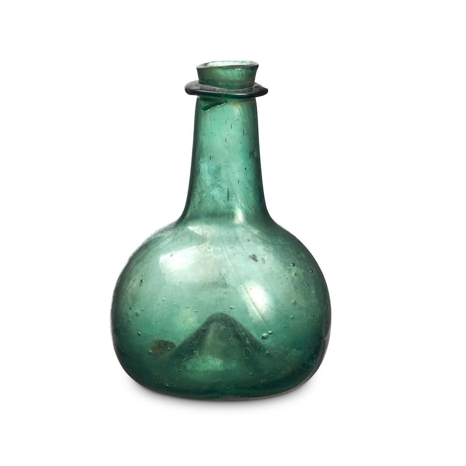 A Very Rare Quarter Size 'Shaft and Globe' Wine Bottle or Apothecary Vial, circa 1660-70,: A Very Rare Quarter Size 'Shaft and Globe' Wine Bottle or Apothecary Vial, circa 1660-70, of translucent pale aqua tint and attractive small size, the bulbous body with a long slightly tapering neck a