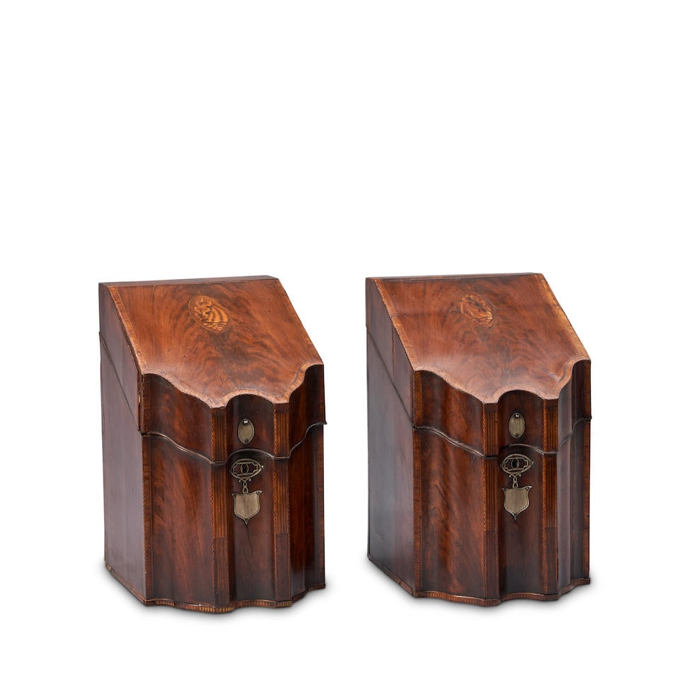 Pair of George III Inlaid Mahogany Cutlery/Knife Boxes, England, late 18th/early 19th century, (1 of 2)