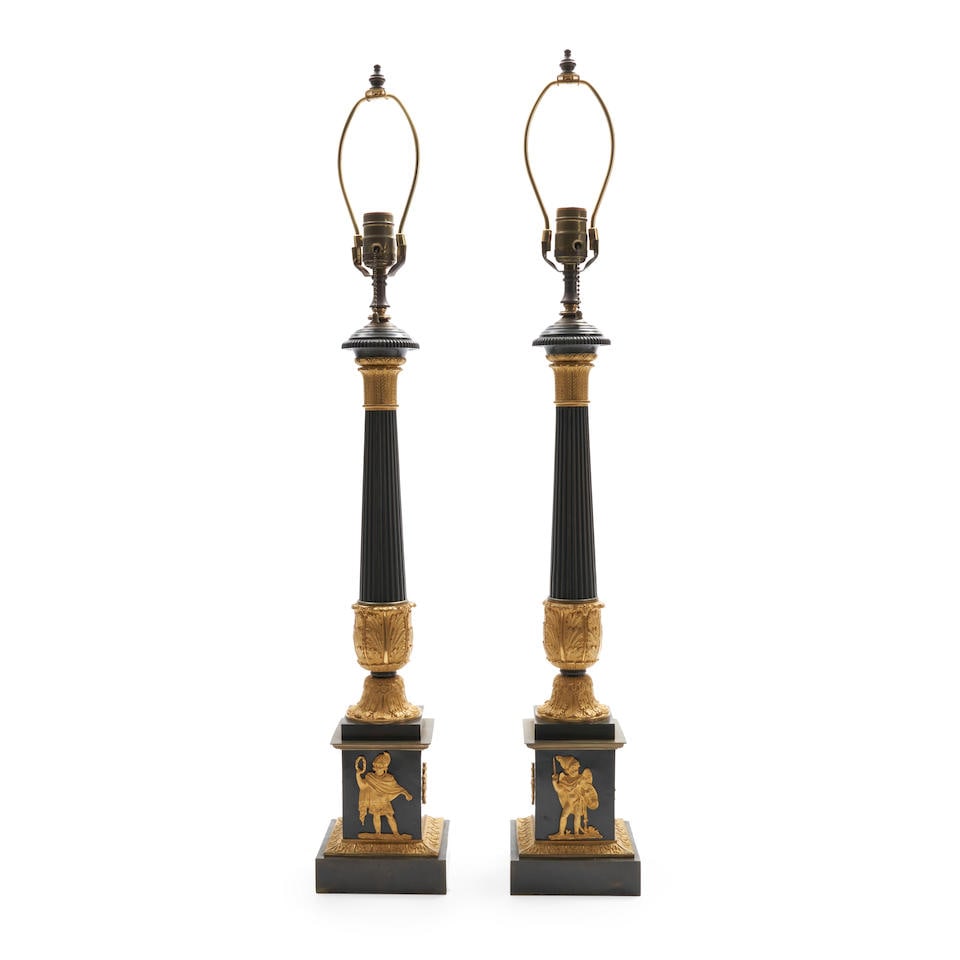Pair of French Empire Gilt and Patinated Bronze Table Lamps, (1 of 1)