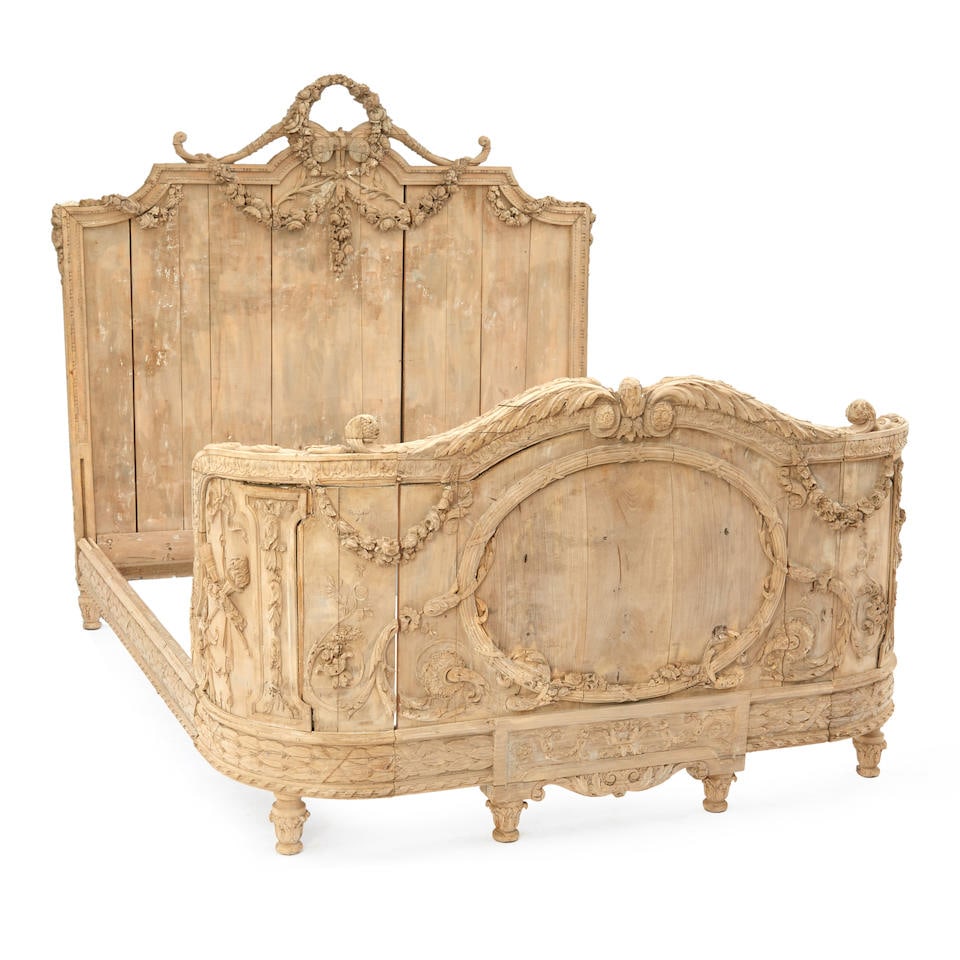 Elaborately Carved and Painted French Bed, 19th century, (1 of 2)