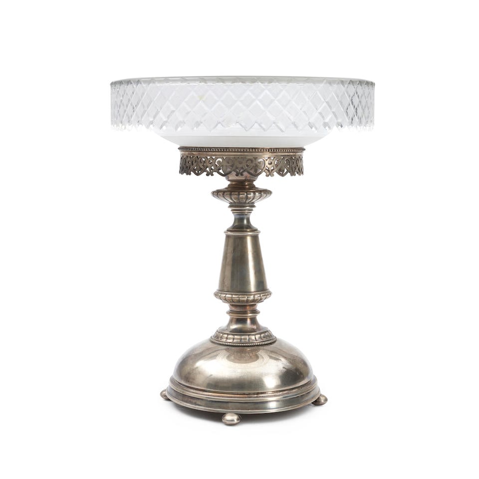 Russian .875 Silver and Cut Crystal Compote,: Russian .875 Silver and Cut Crystal Compote, St. Petersburg, 1893, Grachev Brothers, maker, 84 zolotnik standard, the cut crystal bowl over a plain polished body, 13 1/4, dia. 10 1/2 in. Footnotes: