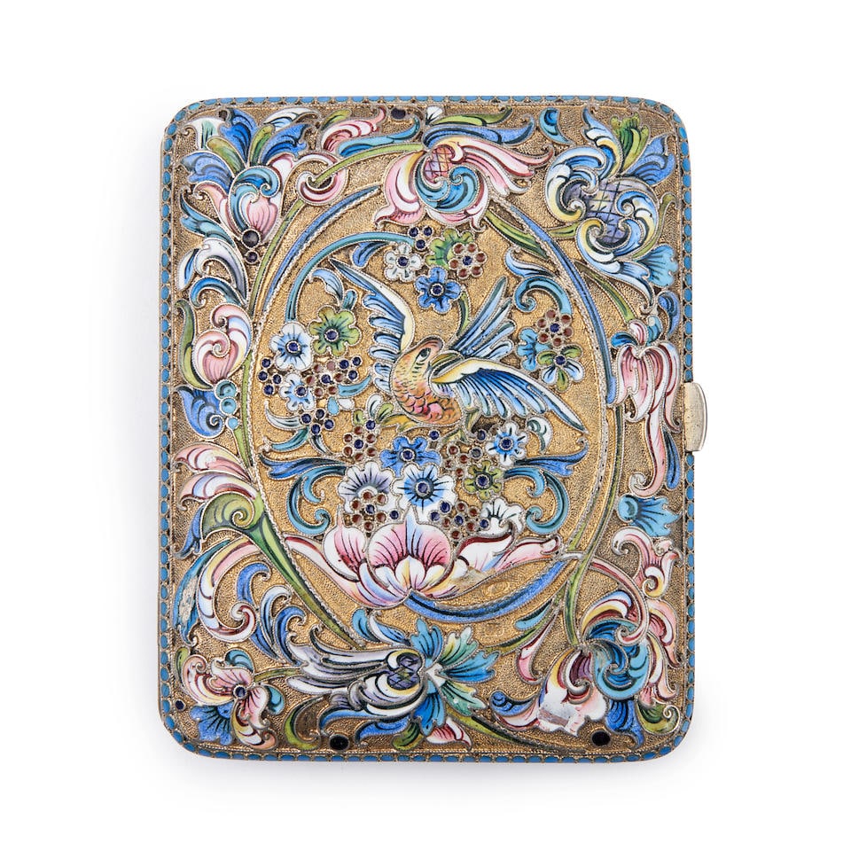 Russian .875 Silver Gilt and Cloisonne Enamel Cigarette Case, (1 of 1)