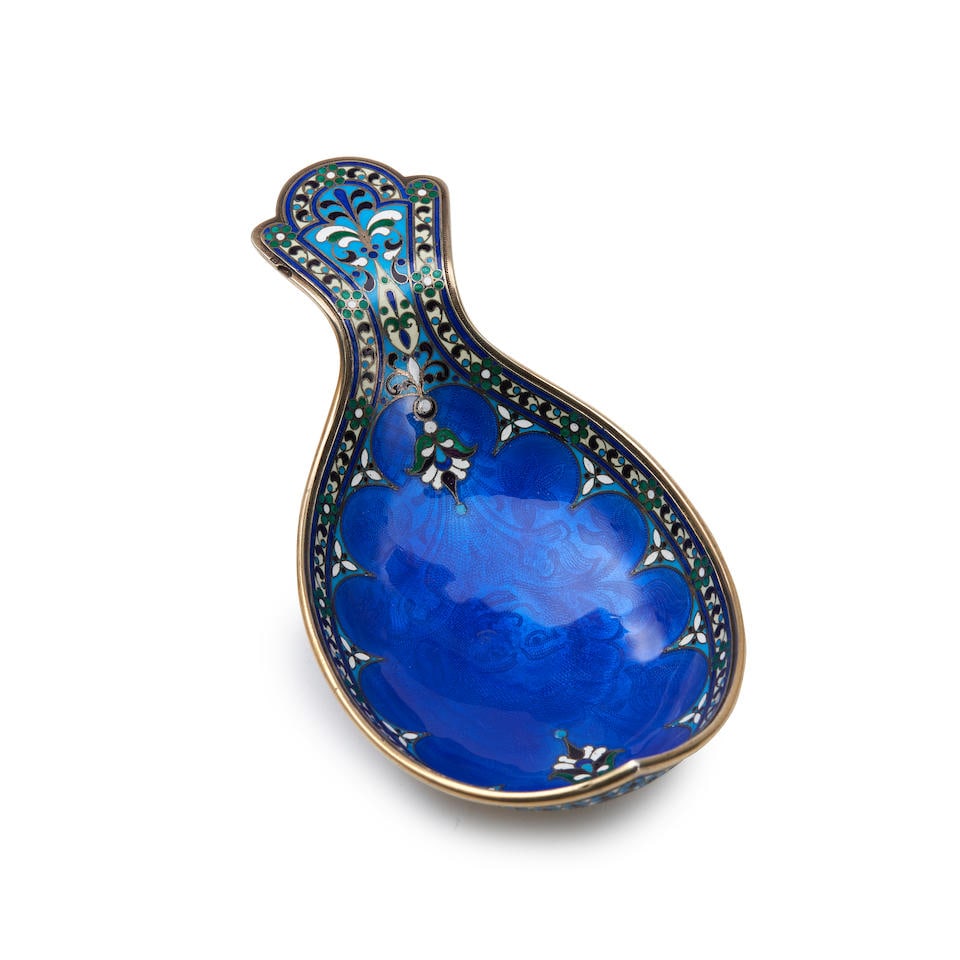 Russian .916 Silver, Plique-à-Jour, Cloisonne and Guilloche Enamel Kovsh, (1 of 1)