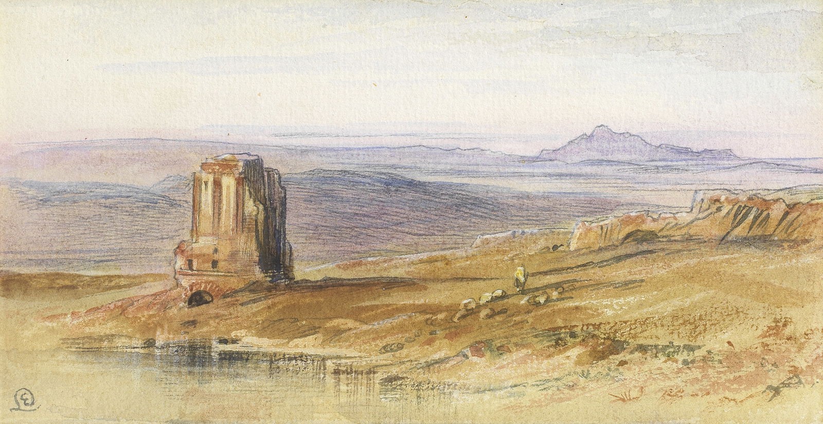 Edward Lear (British, 1812-1888) Campagna di Roma, Via Nomentana: Edward Lear (British, 1812-1888) Campagna di Roma, Via Nomentana signed with monogram (lower left) watercolour 11 x 20.5cm (4 5/16 x 8 1/16in). Footnotes: Provenance With Thomas A
