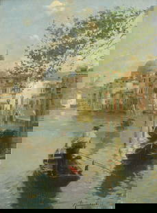 Rubens Santoro (Italian, 1859-1942) On the Grand Canal, Venice: Rubens Santoro (Italian, 1859-1942) On the Grand Canal, Venice signed 'RubensSantoro' (lower right) oil on board 21.2 x 16cm (8 3/8 x 6 5/16in). Footnotes: Provenance Private co