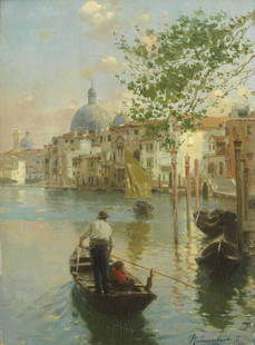 Rubens Santoro (Italian, 1859-1942) On the Grand Canal, Venice: Rubens Santoro (Italian, 1859-1942) On the Grand Canal, Venice signed 'RubensSantoro' (lower right) oil on board 21.2 x 16cm (8 3/8 x 6 5/16in). Footnotes: Provenance Private co